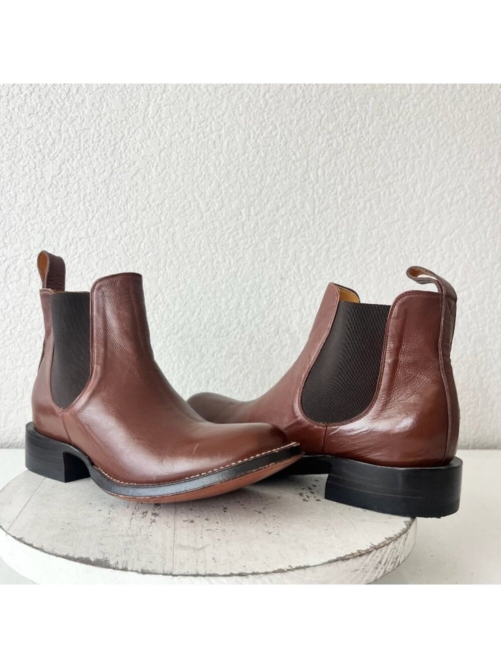 Rod Patrick Womens Brown Leather Boots Western Ankle Slip On Round Toe Size 7D